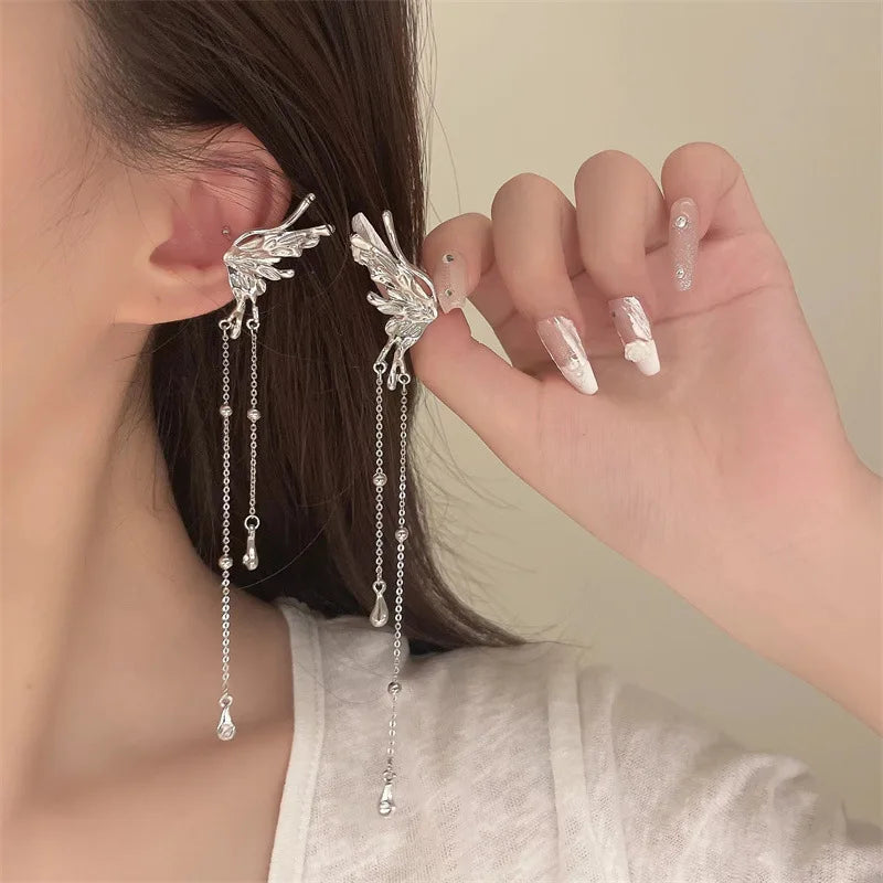 Boucles d'oreilles à clip élégantes en zircon et papillon elfe