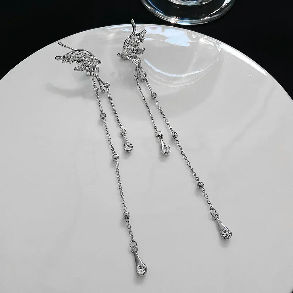 Boucles d'oreilles à clip élégantes en zircon et papillon elfe