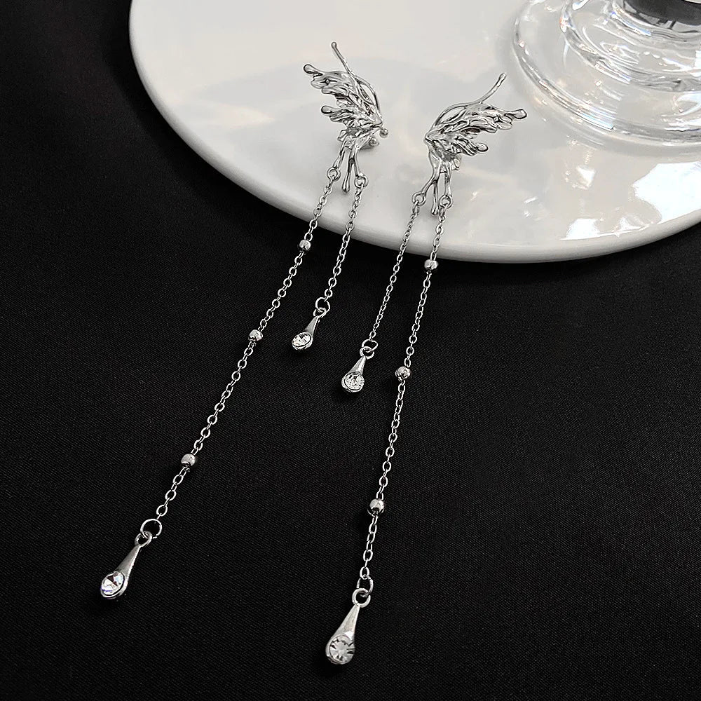 Boucles d'oreilles à clip élégantes en zircon et papillon elfe